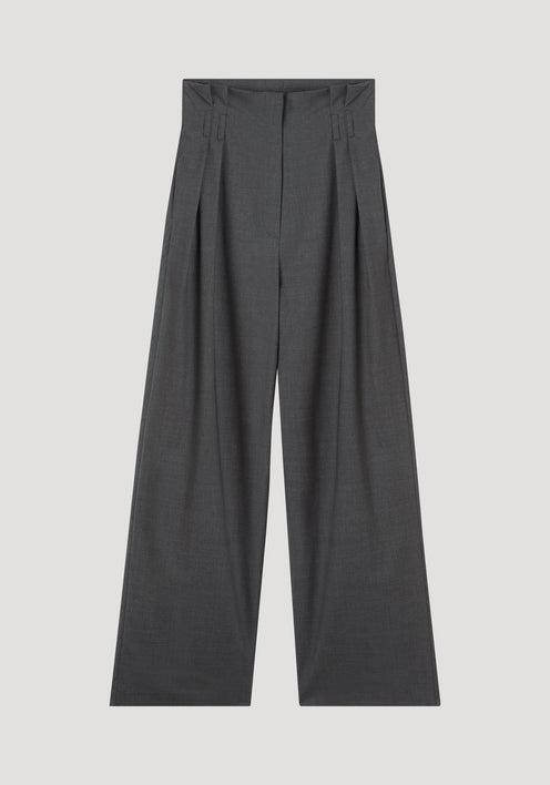 High waisted paperbag trousers | dark grey melange