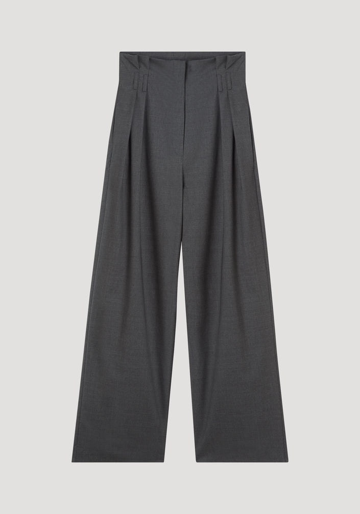 High waisted paperbag trousers | dark grey melange