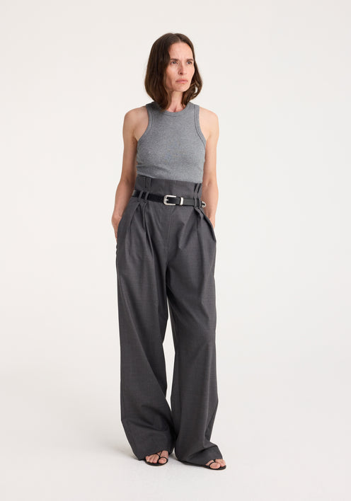 High waisted paperbag trousers | dark grey melange