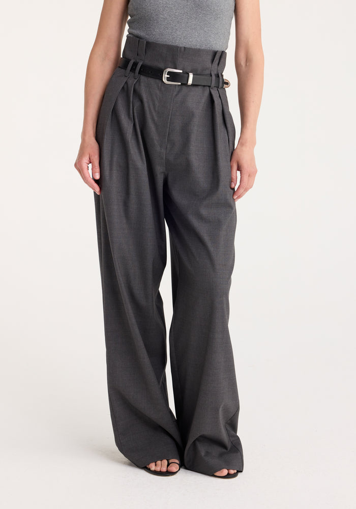 High waisted paperbag trousers | dark grey melange