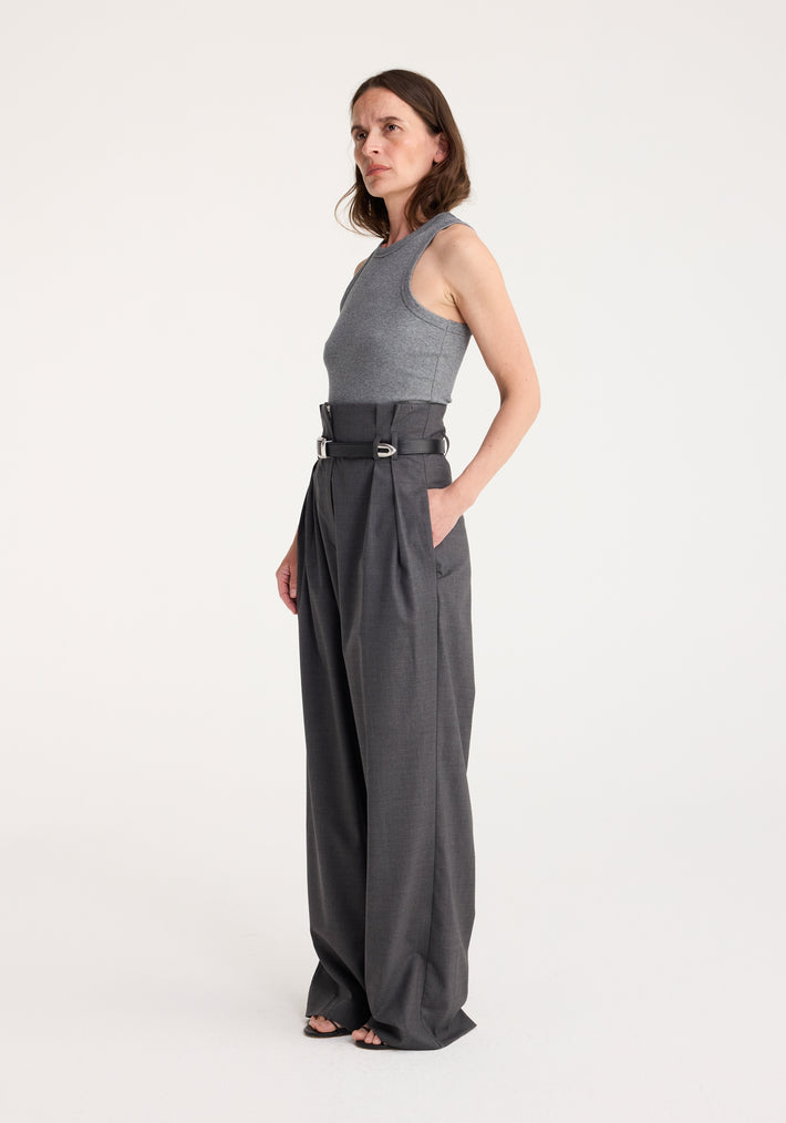 High waisted paperbag trousers | dark grey melange