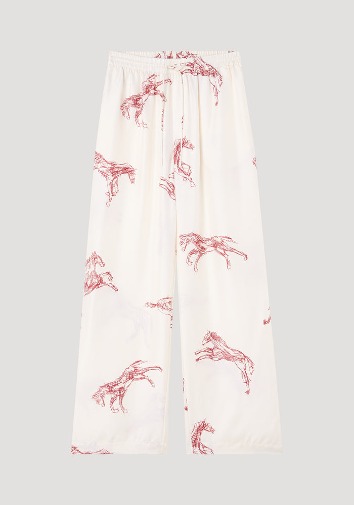 Silk ballpoint wide leg trousers | horse print barolo