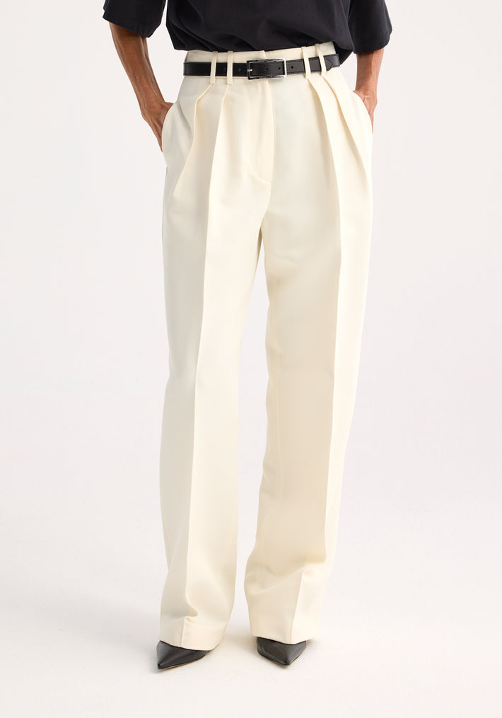 Wide leg double pleated trousers | off white