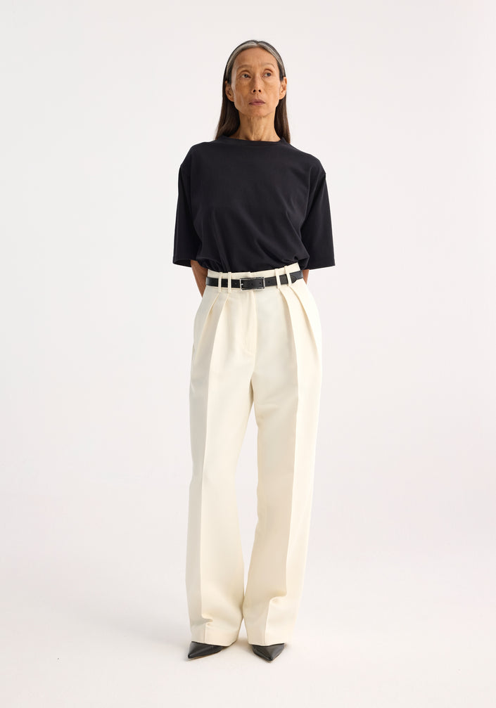 Wide leg double pleated trousers | off white