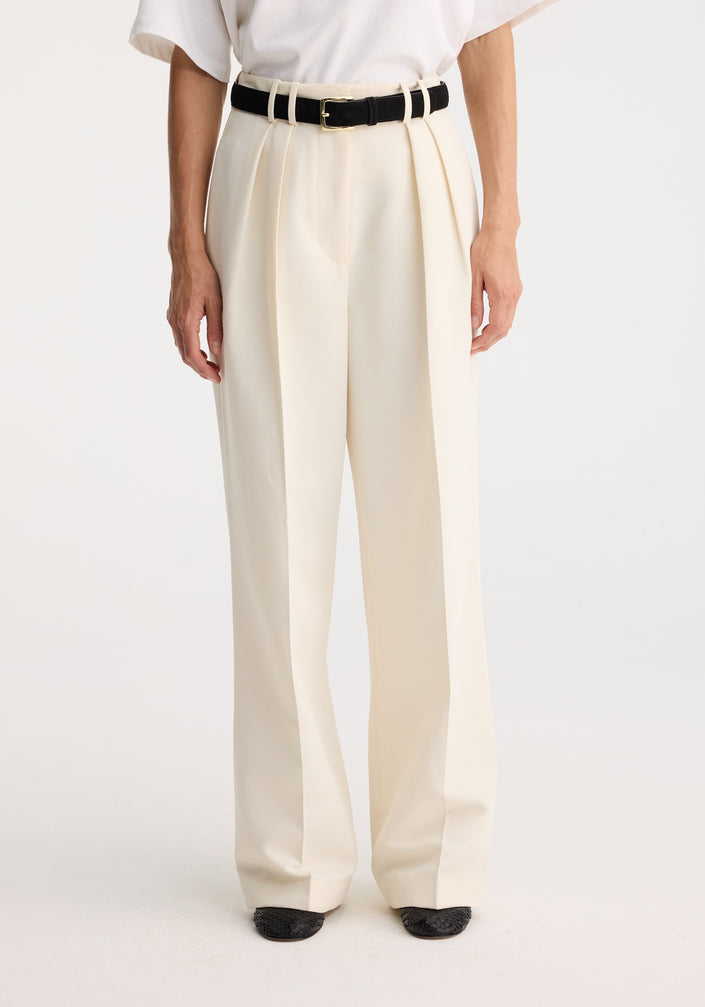 Wide leg double pleated trousers | off white