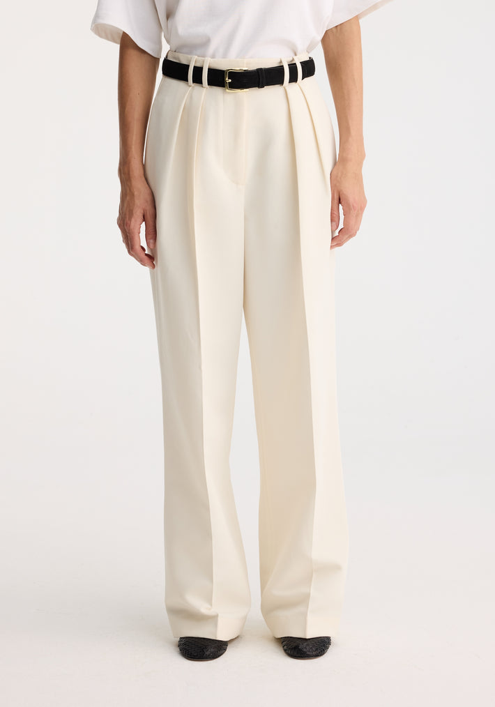 Wide leg double pleated trousers | off white