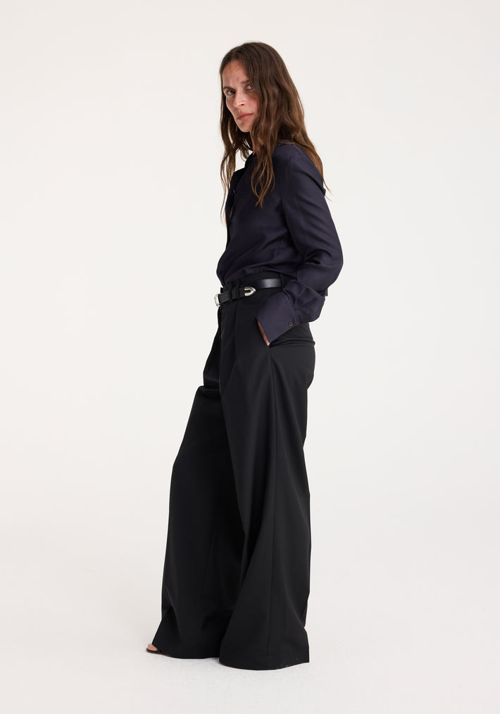Wide leg double pleated trousers | black