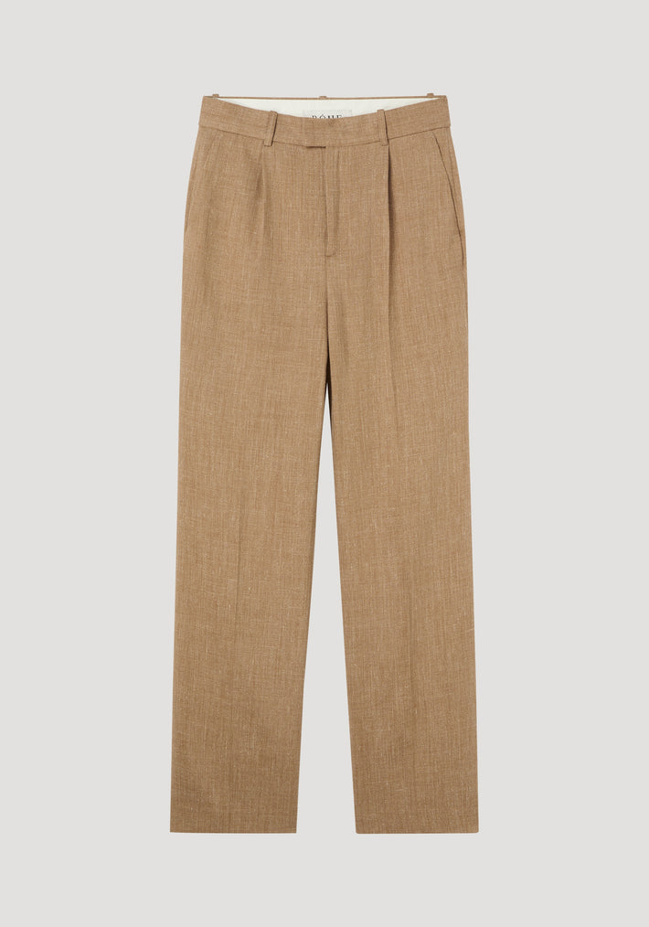 Relaxed single pleated trousers | camel melange