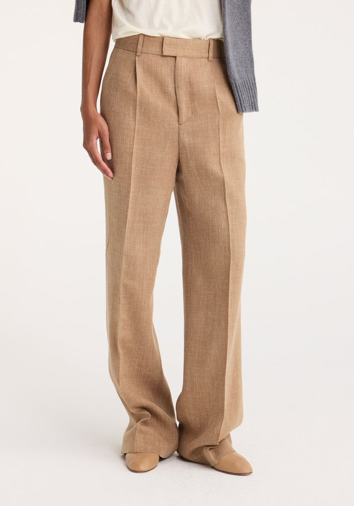 Relaxed single pleated trousers | camel melange