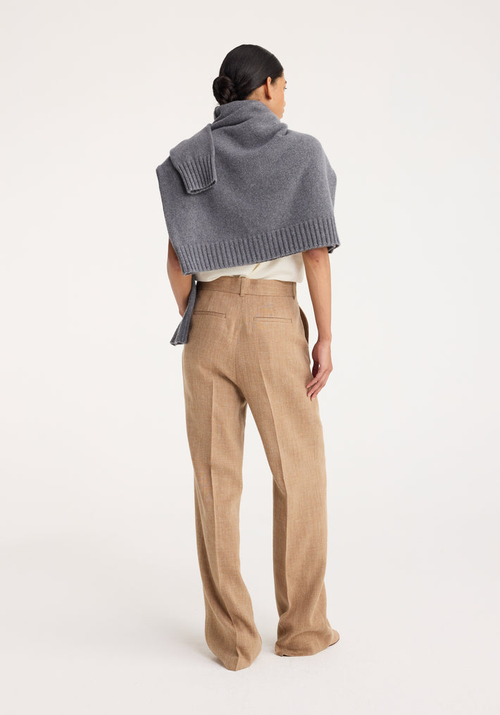 Relaxed single pleated trousers | camel melange