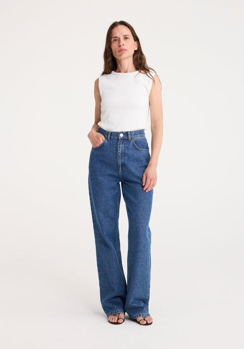 High-waisted straight leg denim | indigo