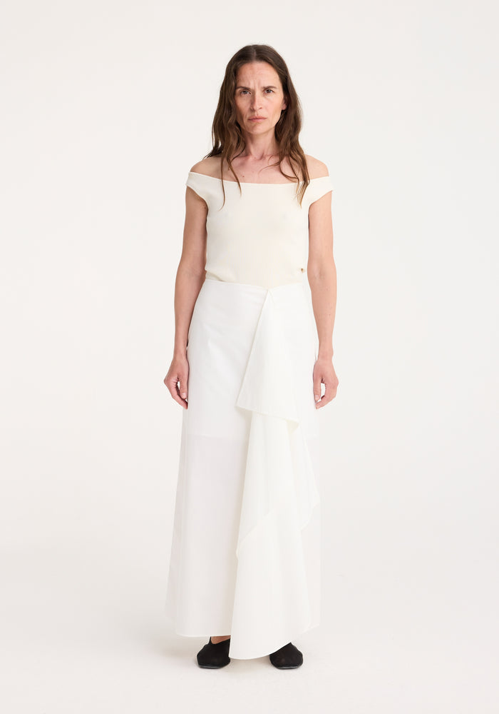Folded cotton skirt | optic white
