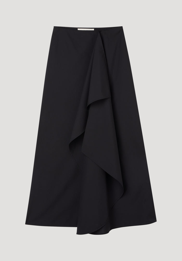 Folded wool skirt | black