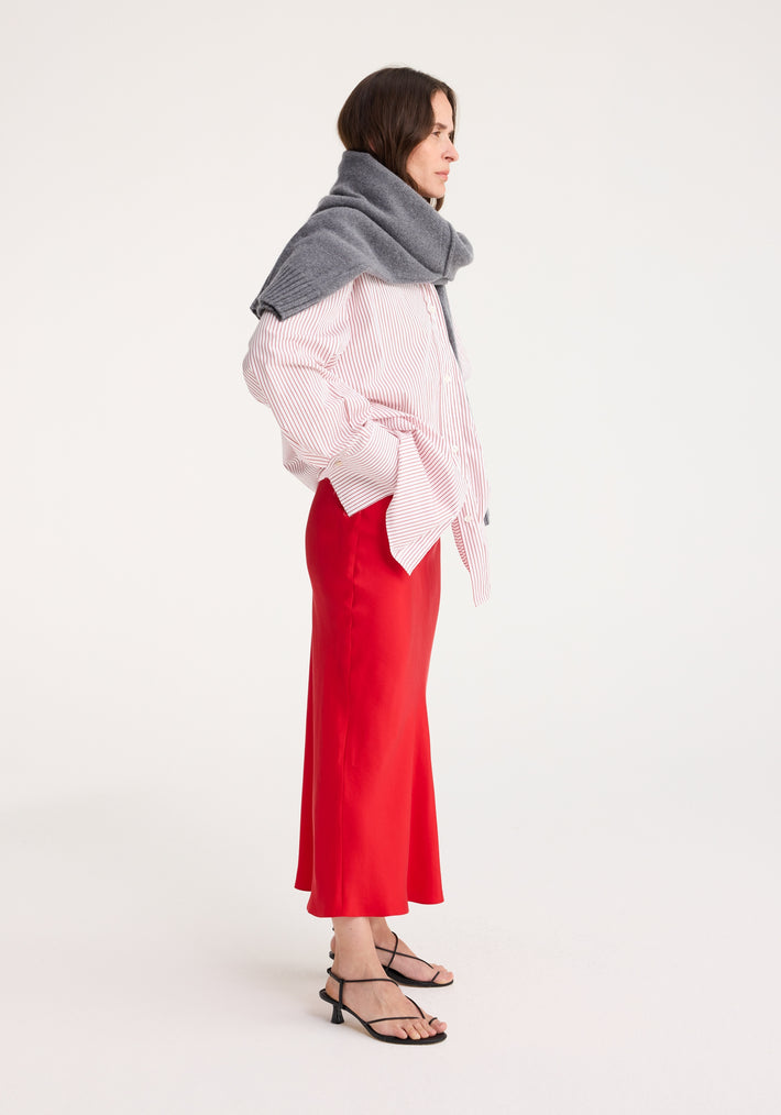 Mid length silk skirt | red