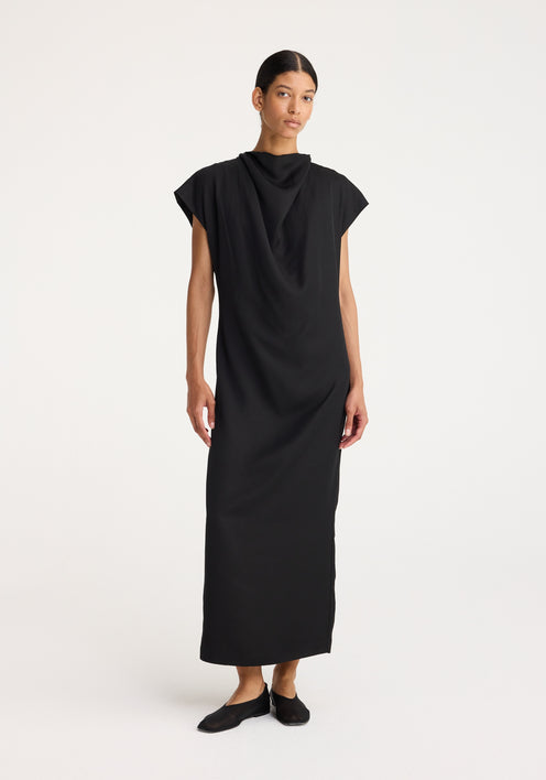 Cowl neck short sleeve dress | black