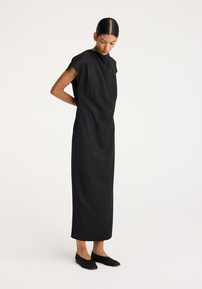 Cowl neck short sleeve dress | black