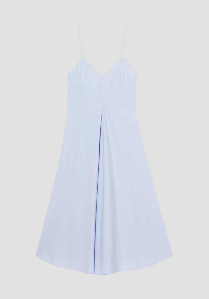 Cotton strap dress with wider hem | powder blue