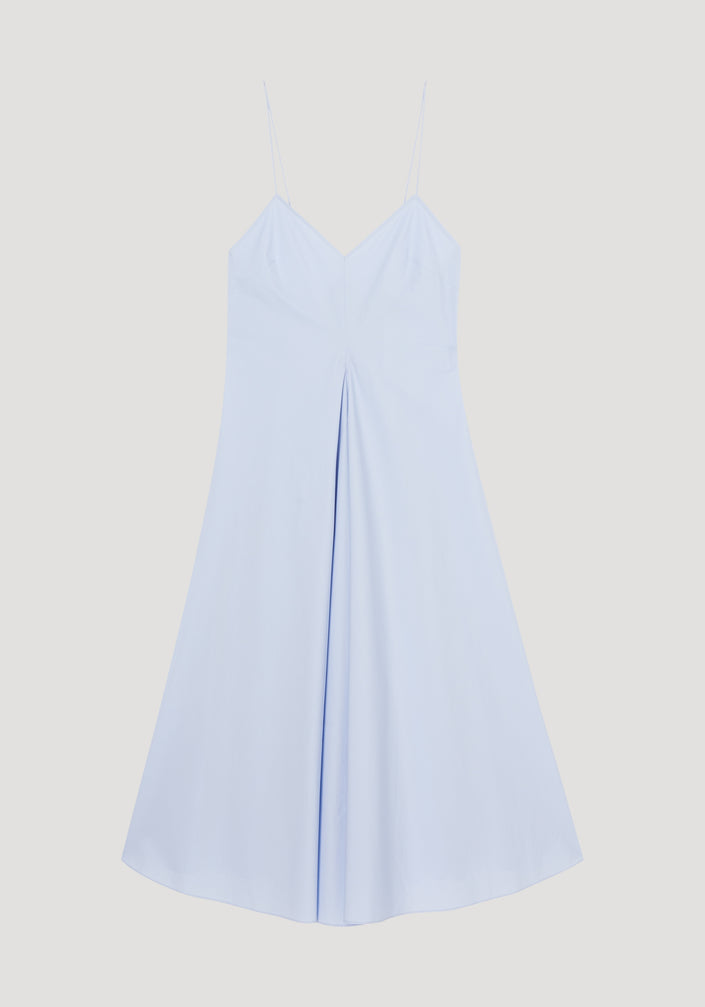 Cotton strap dress with wider hem | powder blue