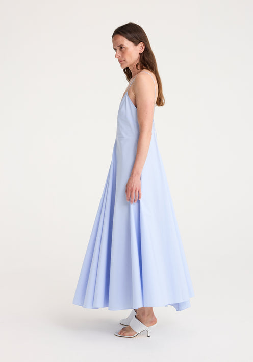 Cotton strap dress with wider hem | powder blue