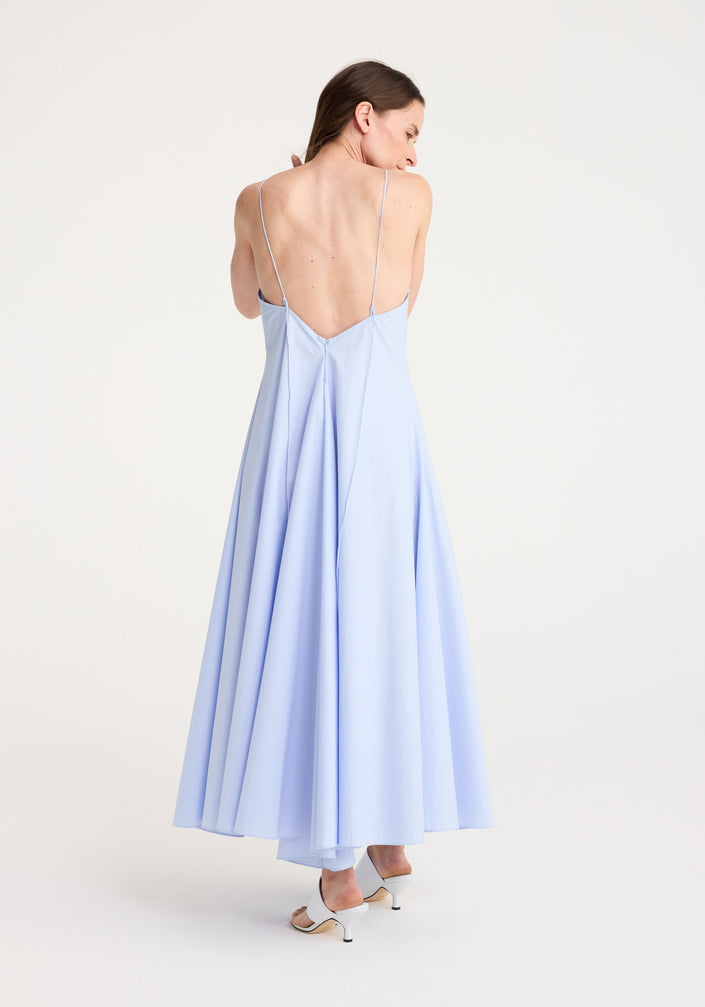 Cotton strap dress with wider hem | powder blue