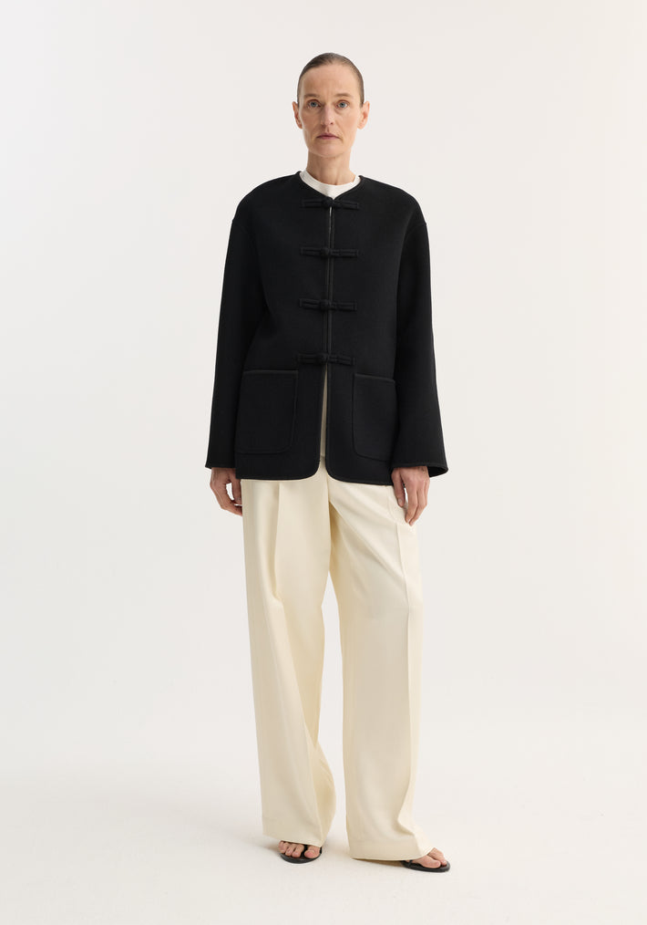Mandarin double-faced wool jacket | black