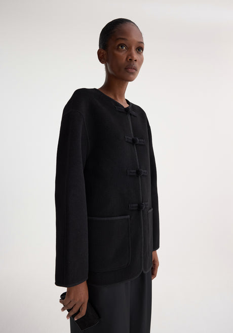 Mandarin double-faced wool jacket | black