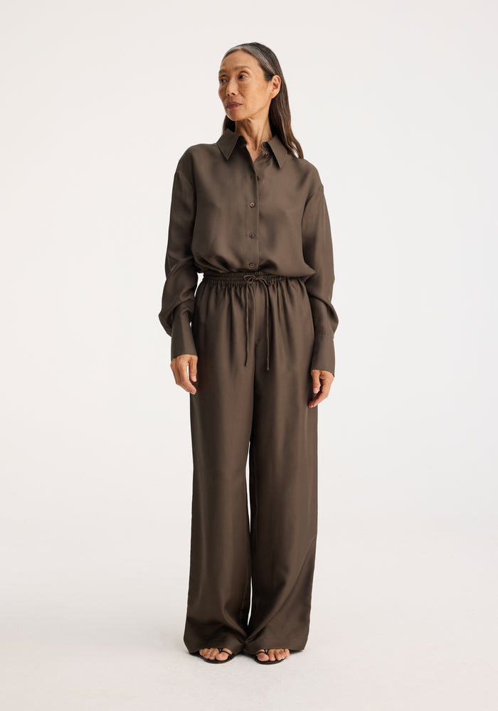 Wide leg silk trousers | earth