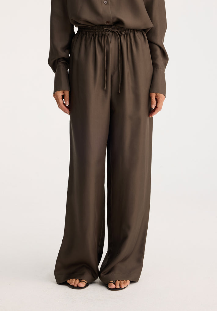 Wide leg silk trousers | earth