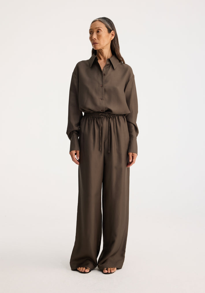 Wide leg silk trousers | earth