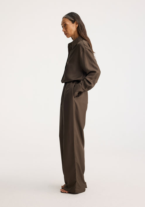 Wide leg silk trousers | earth