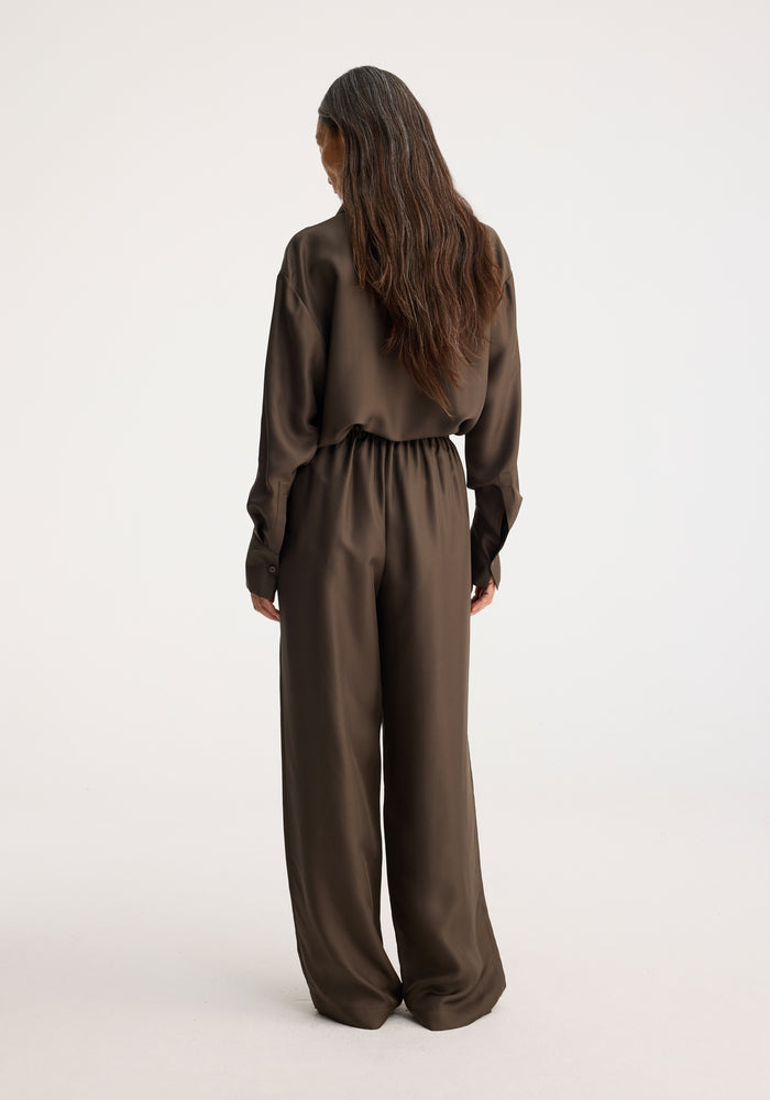 Wide leg silk trousers | earth