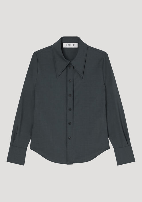 Fitted light wool shirt | bottle green