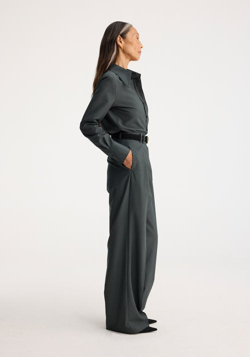 Wide leg double pleated trousers | bottle green