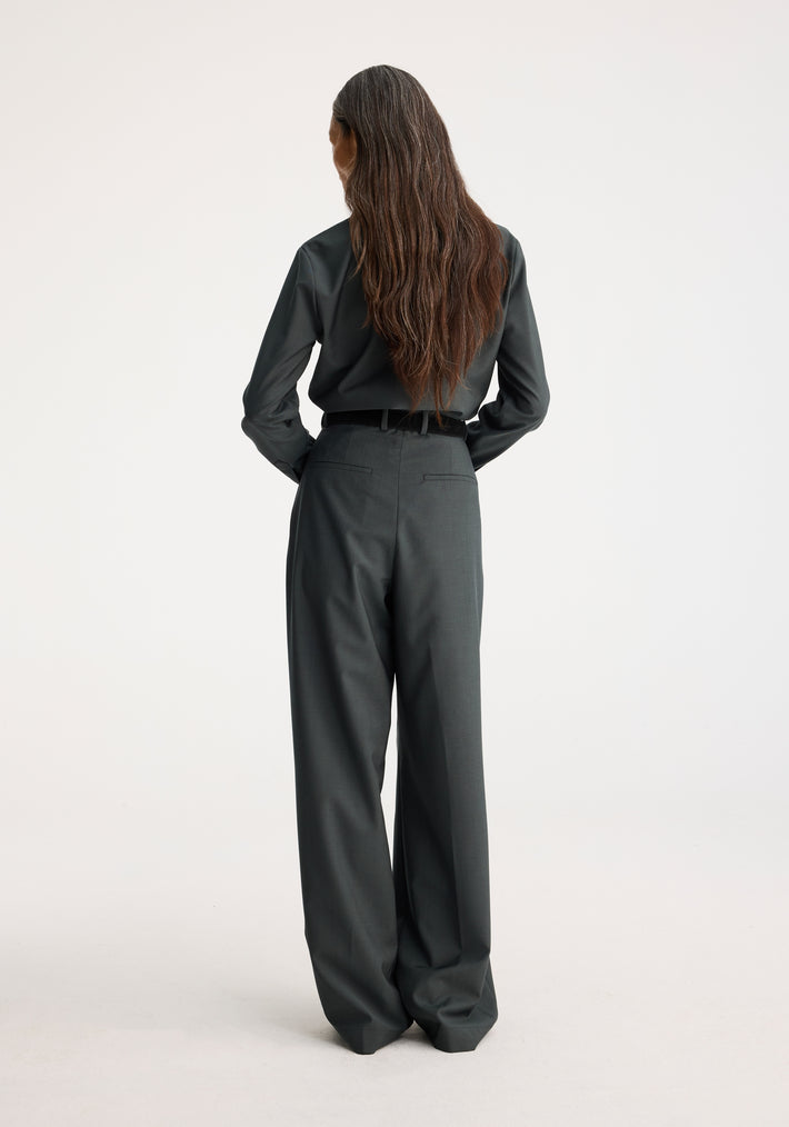 Wide leg double pleated trousers | bottle green