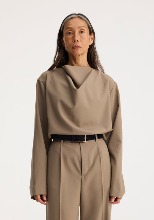 Draped wool top | khaki