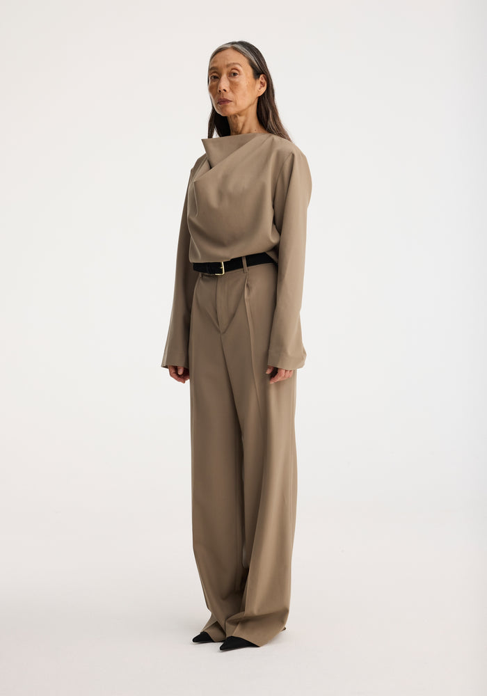 Draped wool top | khaki