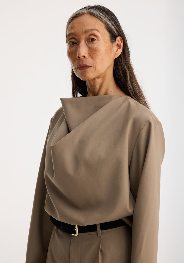 Draped wool top | khaki