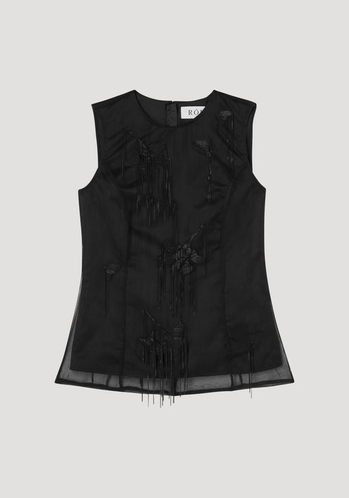 Embellished tulip organza top | black