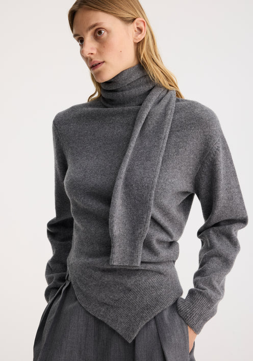 Twisted scarf jumper | mid grey melange