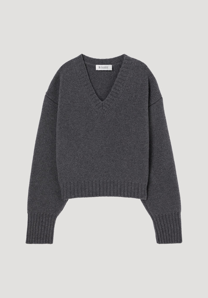 Compact v-neck jumper | mid grey melange