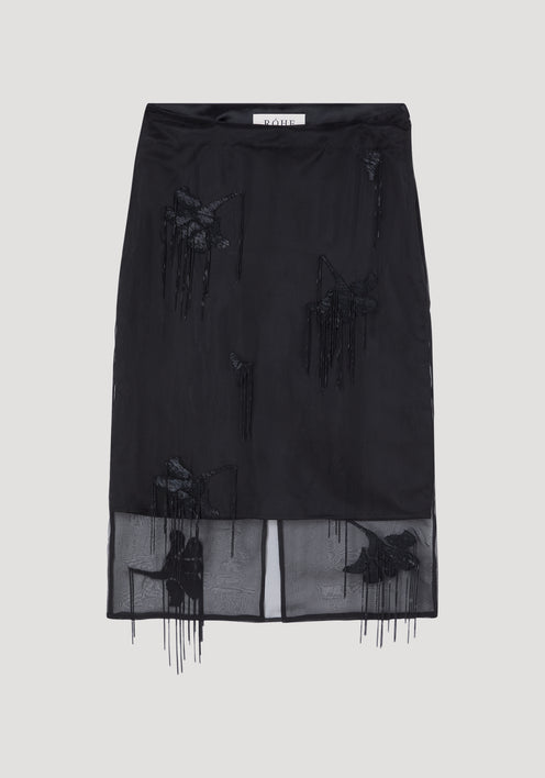 Embellished tulip organza skirt | black