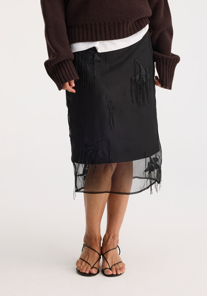 Embellished tulip organza skirt | black