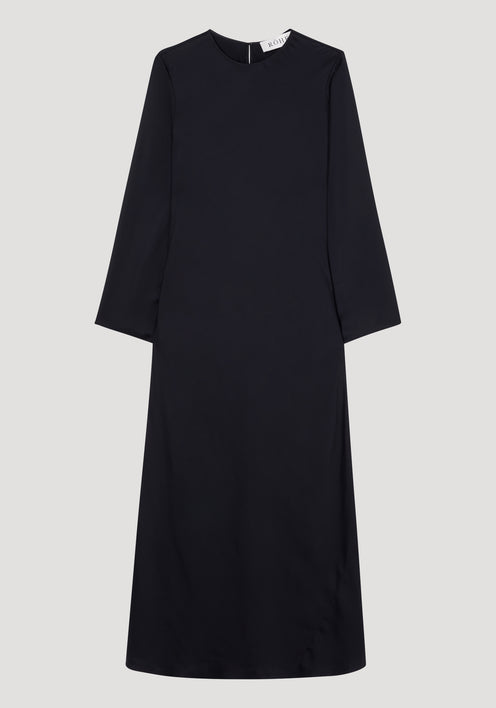 Minimal wide sleeved satin dress | black