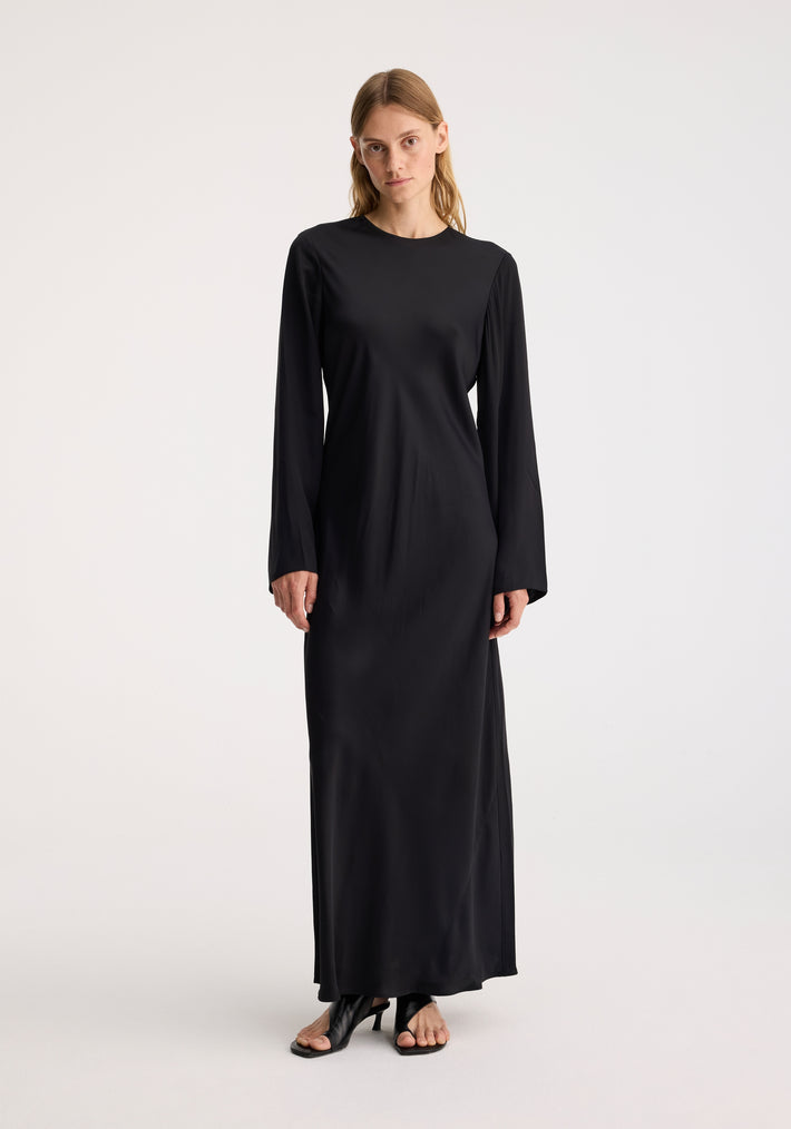 Minimal wide sleeved satin dress | black