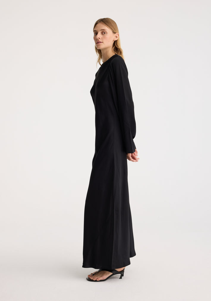 Minimal wide sleeved satin dress | black