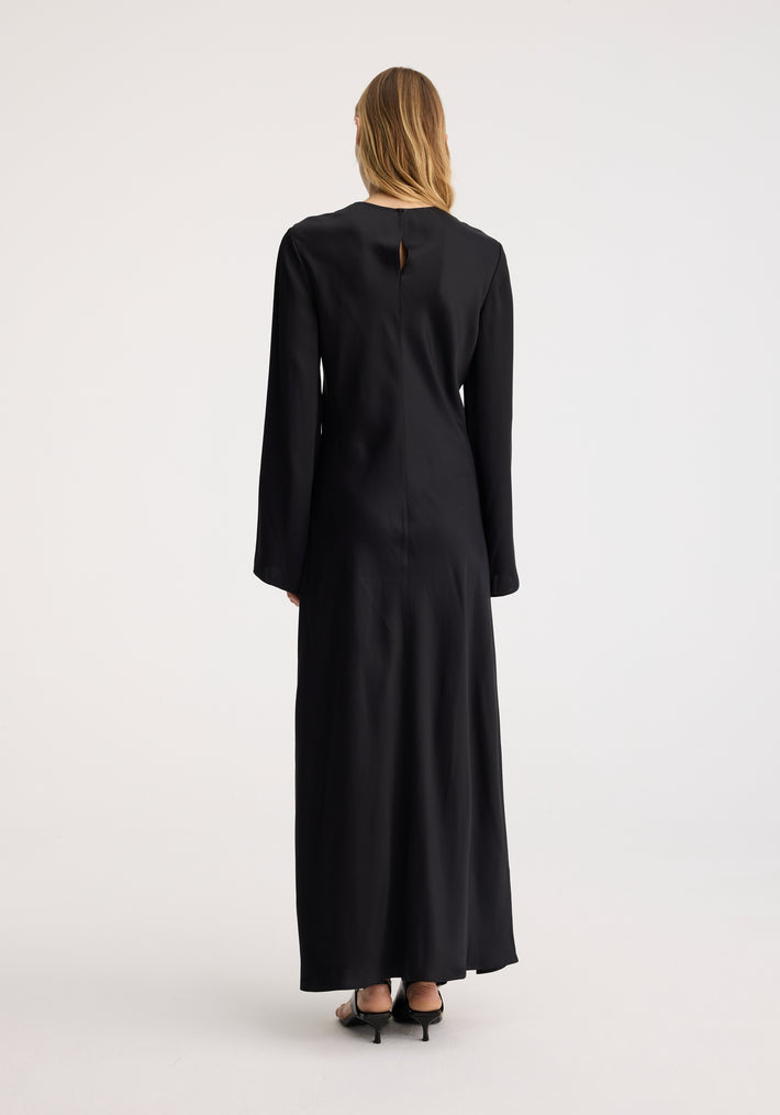 Minimal wide sleeved satin dress | black