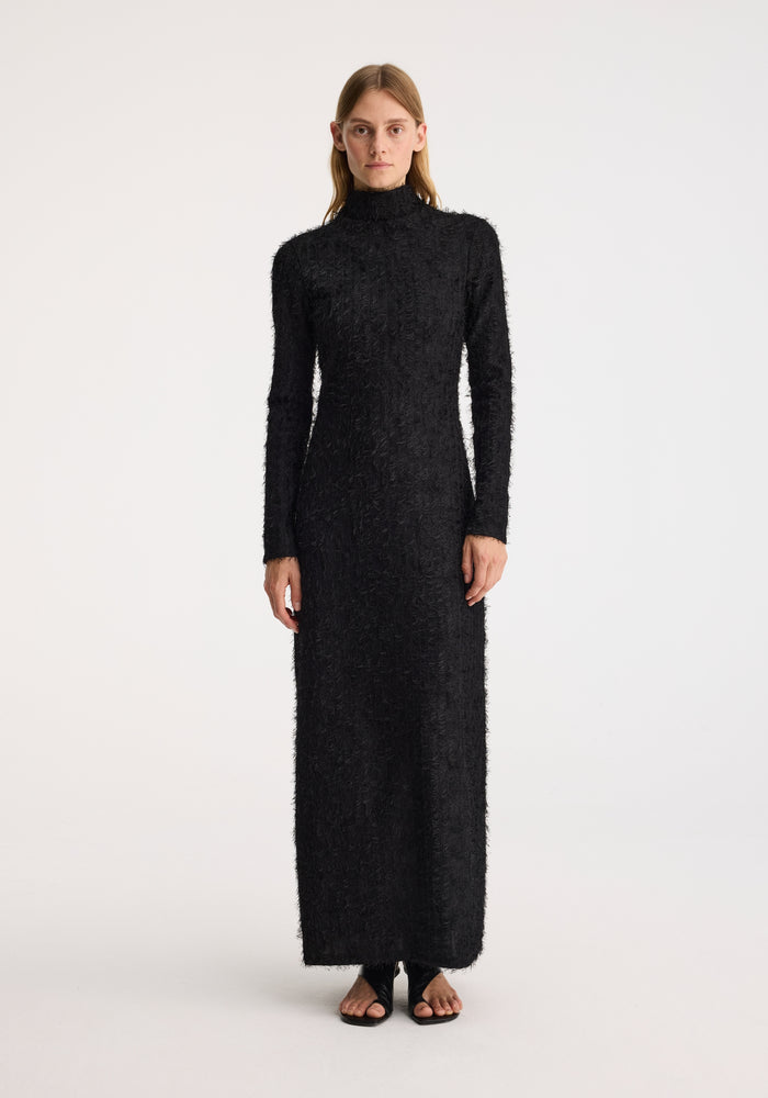 Textured lace turtleneck dress | black