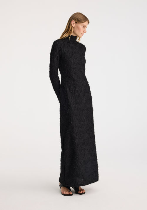 Textured lace turtleneck dress | black