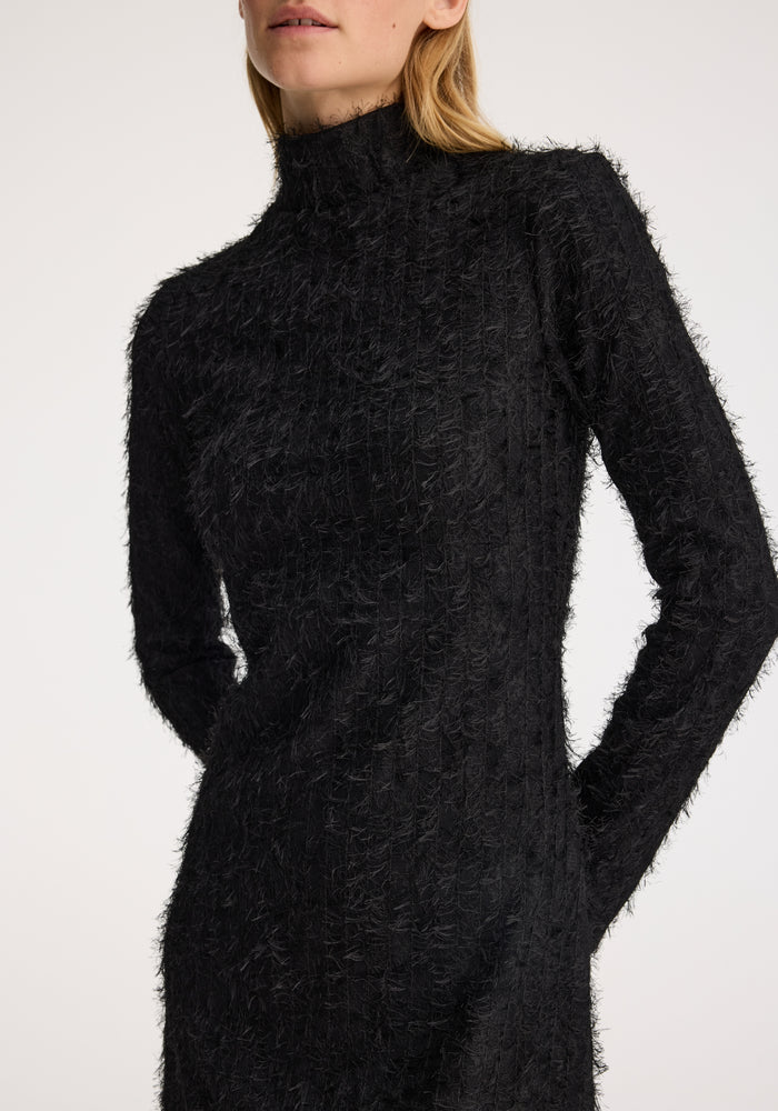 Textured lace turtleneck dress | black