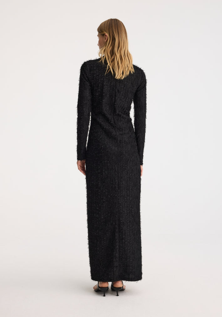 Textured lace turtleneck dress | black